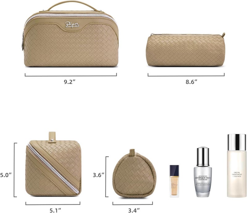 BOYATU Travel Makeup Bag Cosmetic Bags for Women: Large Capacity 3 Pcs Set Make up Bag with Compartments - Waterproof Vegan Leather Toiletry Organizer Bags with Handle (L37 Apricot) - Image 5
